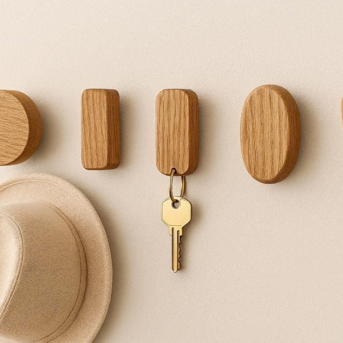 Decorative Wooden Wall Hooks Natural Oak Single Organizer Pegs for Coat Hat Key Hanger
