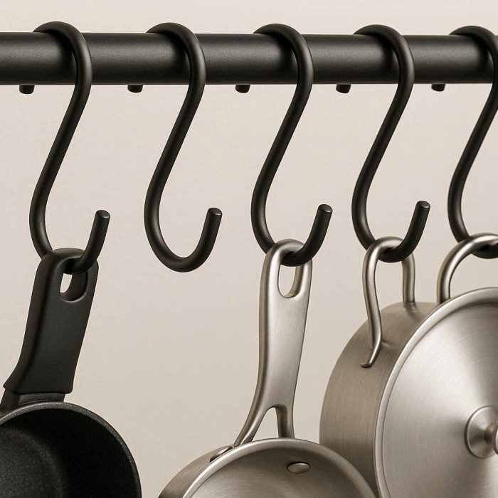 S Shaped Hooks Matte Black Stainless Steel Hanging Pot Pan Hangers for Kitchen Closet Racks