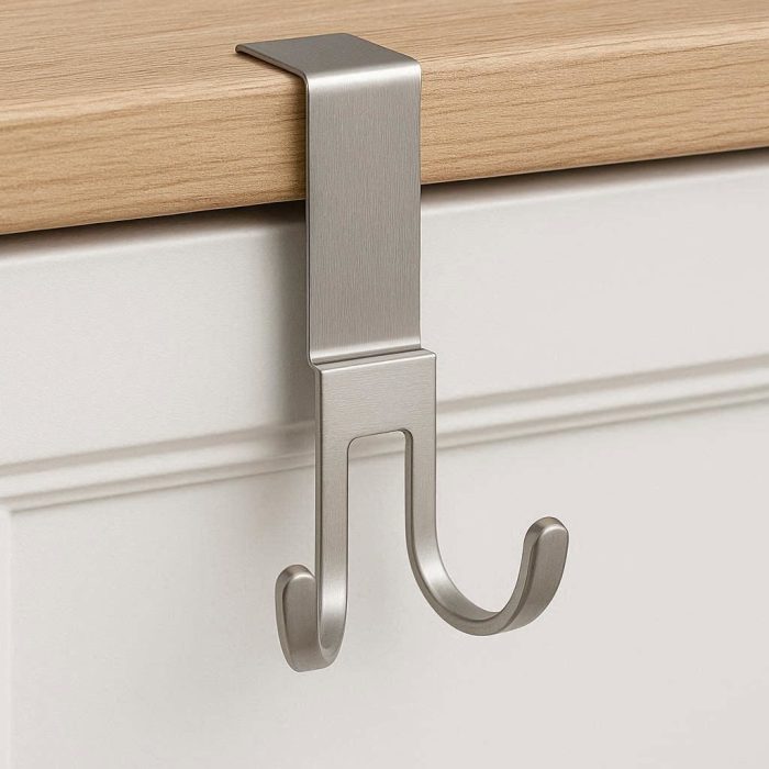 Over the Cabinet Door Hooks Small Stainless Steel Dual Hanger for Kitchen Cupboard Drawer