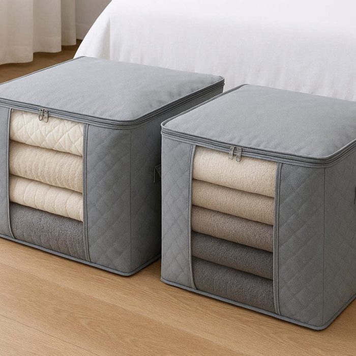 Fabric Underbed Storage Bags Large Breathable Blanket Clothes Organizer Pouch with Clear Window