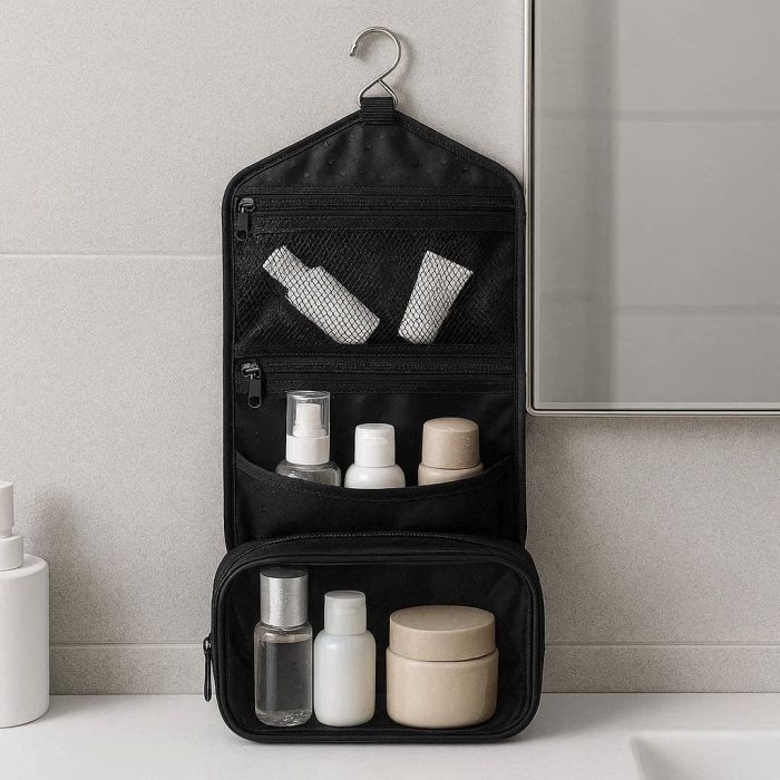 Waterproof Travel Toiletry Bag Hanging Cosmetic Organizer Case with Metal Hook for Bathroom