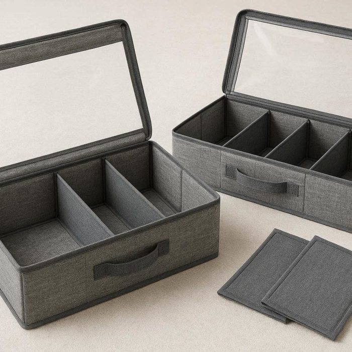 Collapsible Underbed Storage Containers Rigid Fabric Organizer Boxes with Removable Dividers