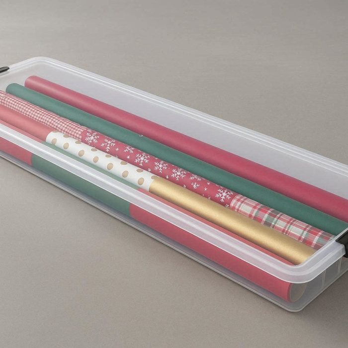 Slim Underbed Storage Containers Low Profile Plastic Wrapping Paper Organizer Box with Lid