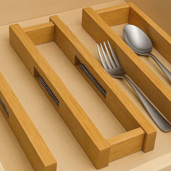 Bamboo Drawer Dividers Expandable Kitchen Organizer Separators with Spring Loaded Mechanism for Utensils