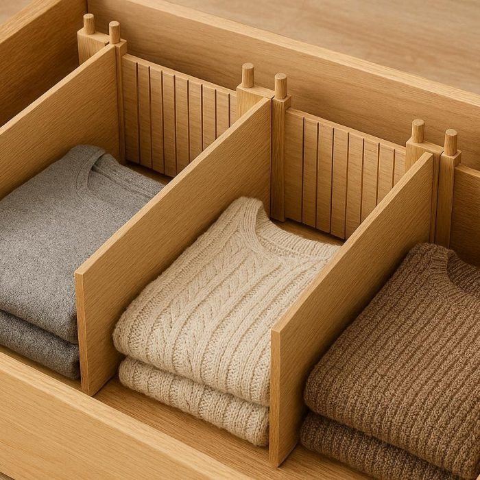 Deep Drawer Dividers Expandable Wooden Closet Separators with Stacking Pins for Bulky Clothes