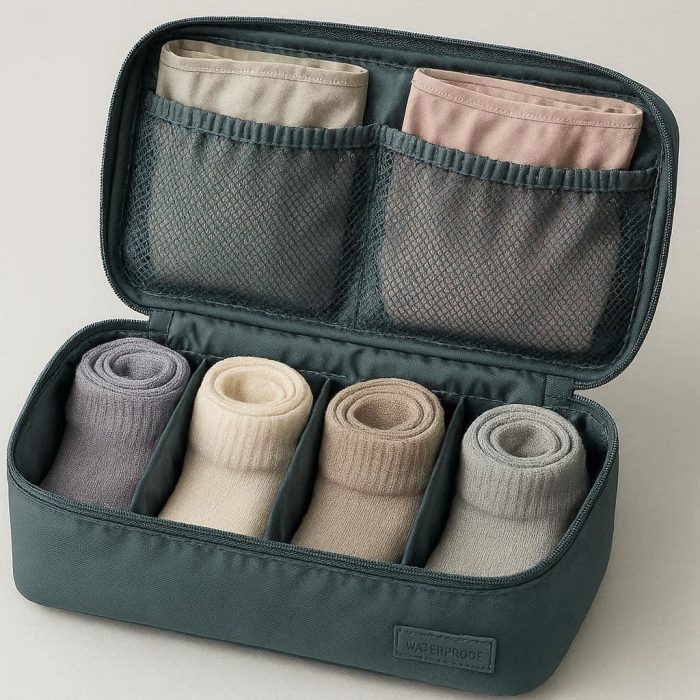 Undergarment Travel Organizer Bag Waterproof Socks Underwear Storage Pouch with Internal Pockets