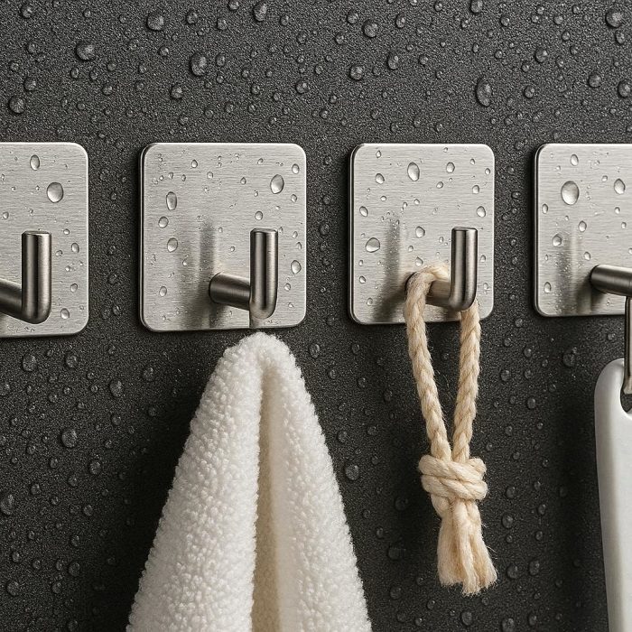 Self Adhesive Wall Hooks Waterproof Stainless Steel Towel Utility Hangers for Bathroom Shower
